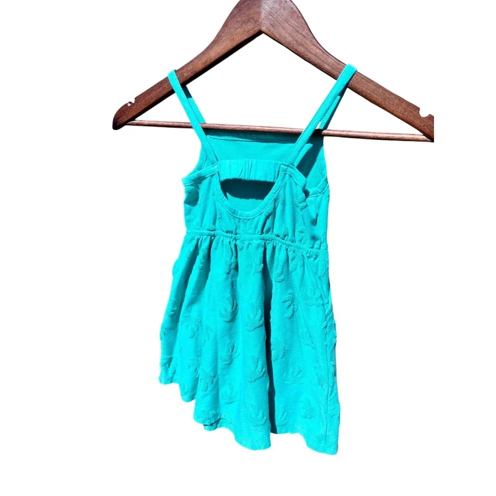 Terry Cloth‎ Sundress Kids 3T Teal Palm Tree Cutout Pocket EXCELLENT CONDITION